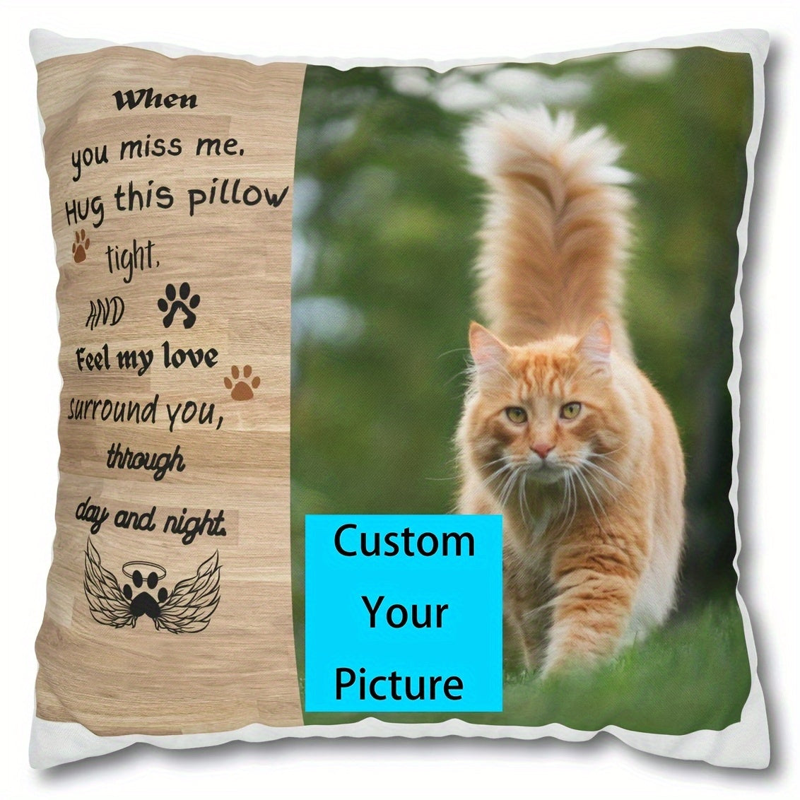 Personalized Cat Memorial Pillowcase - Luxuriously Soft, 45.72x45.72 cm Short Plush Material - Ideal condolence present for Cat Moms & Pet Owners - Enhance your Home Decor (Cushion sold separately)