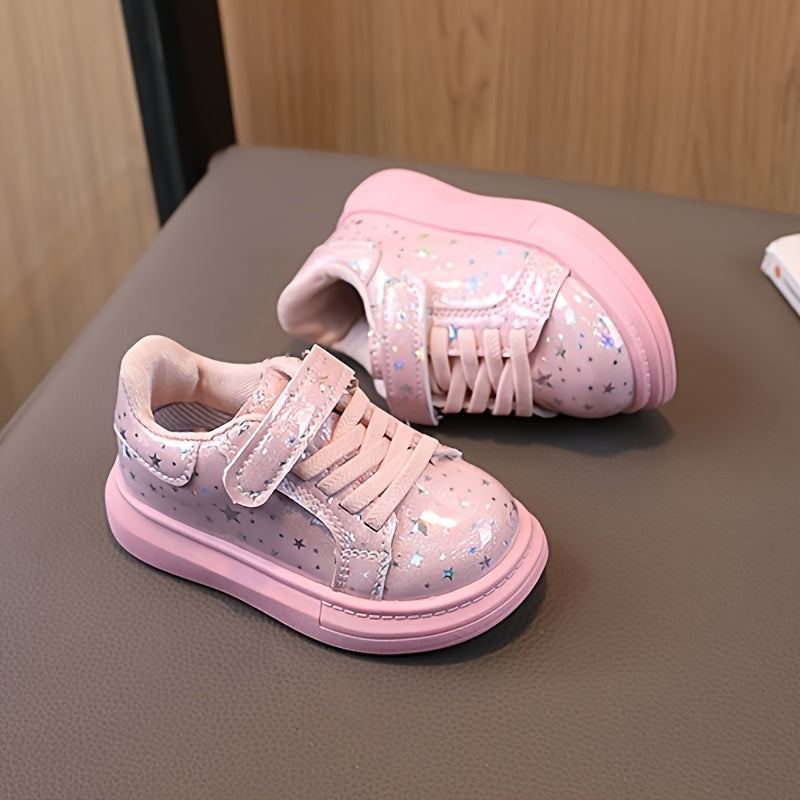 Children's glittery sequin sneakers with hook-and-loop strap, made from durable materials for any season.