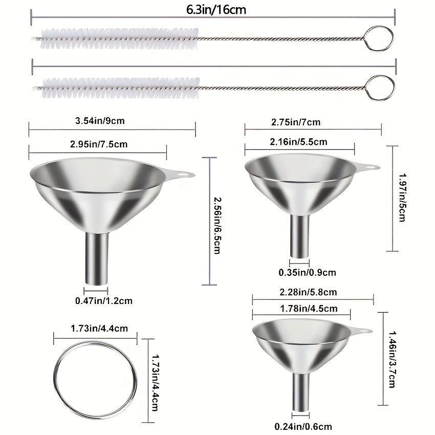 Five kitchen utensils included in the set are a large stainless steel kitchen oil funnel, a wine strainer, a wine hanger, a wine dispenser, and a spoon.