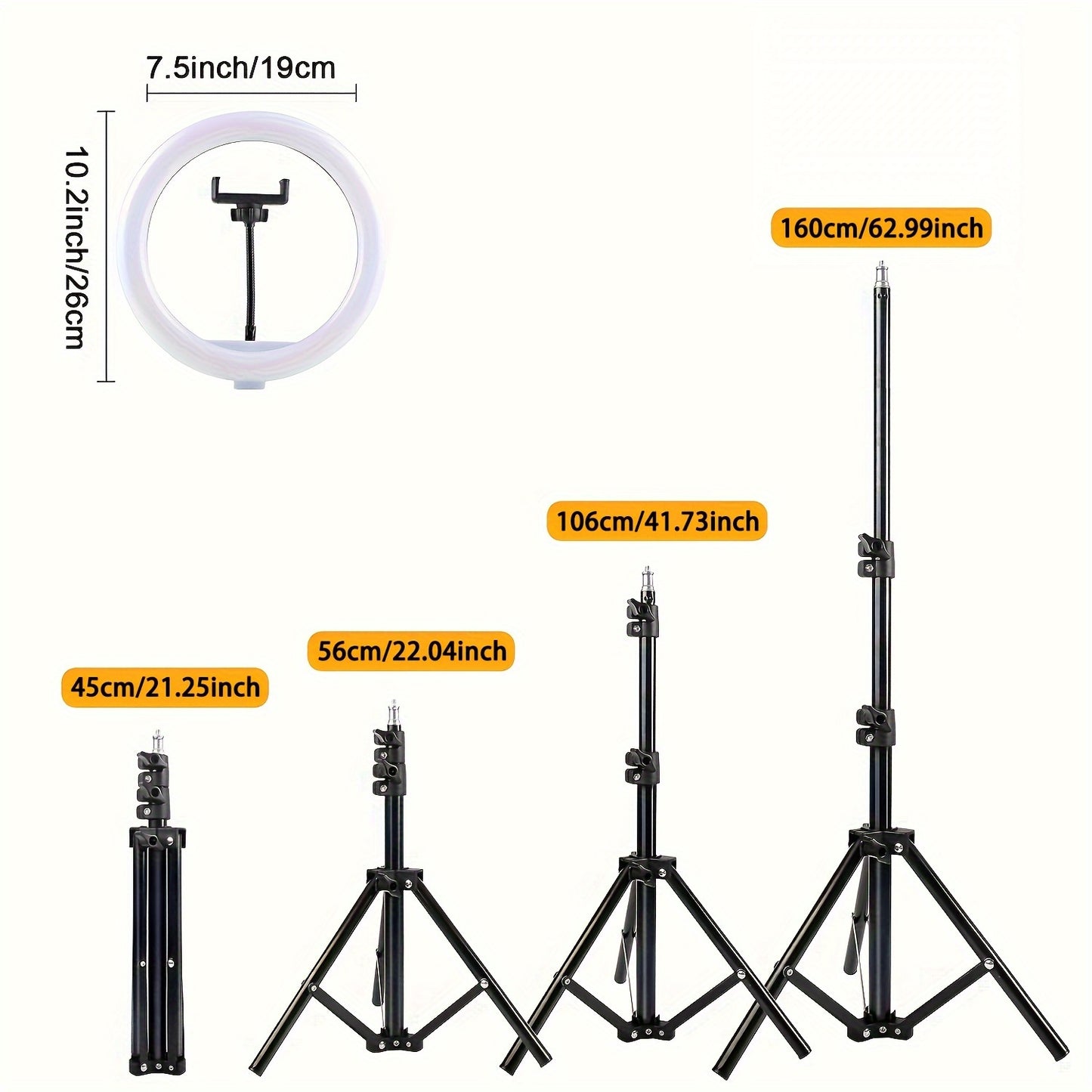 10-inch LED light with extendable tripod stand and phone holder for selfie camera photography - ideal lighting for travel, makeup, videos, and live streaming.