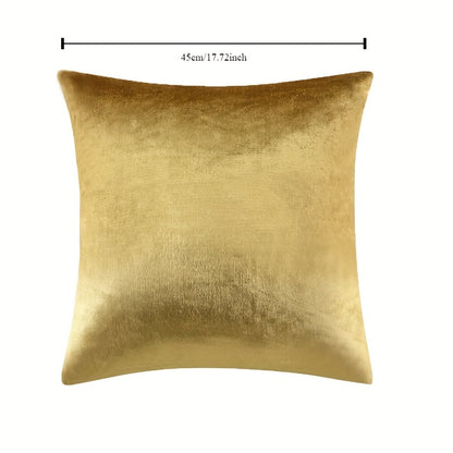 Two golden velvet throw pillow covers, 18x18, for couch or bed.