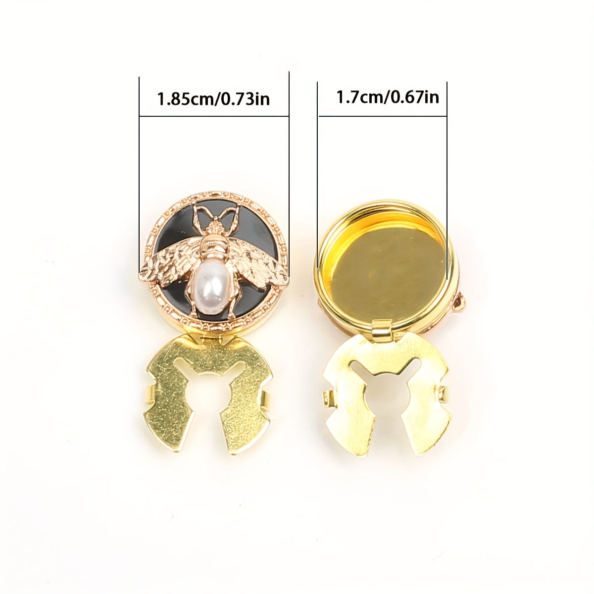 Get a pair of elegant Golden Bee cufflinks and shirt buttons set for a fashionable and seamless look. Made of shiny copper, these clip-on buttons are perfect for formal tailcoat attire and add a touch of luxurious decoration to your clothing. This fancy