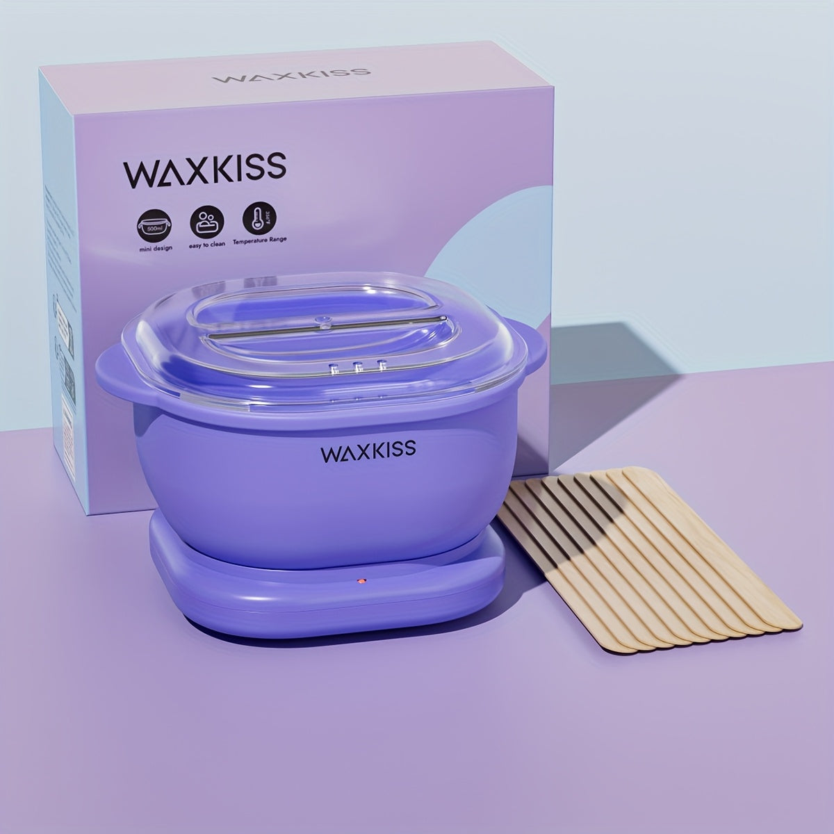 WAXKISS Mini Folding Silicone Wax Pot Heater, includes 1 Wax Machine, 4pcs Hard Wax, 10 Waxing Wooden Sticks, suitable for salon and home waxing.