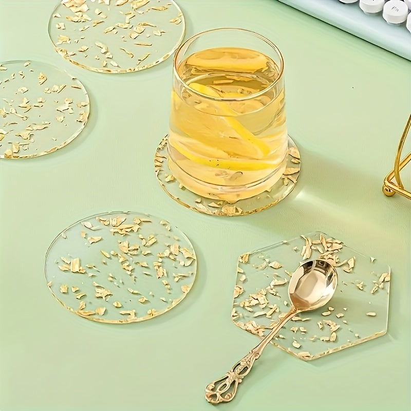 1 piece of luxury gold foil acrylic coaster set, heat-resistant tea cup mat, fashionable round table protector for home decor.