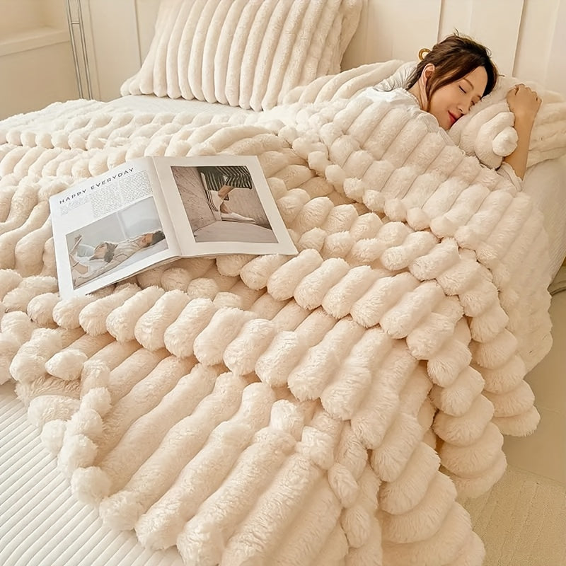 Warm up for autumn and winter with this versatile rabbit plush pull rod cover blanket. Perfect for single or double use in the bedroom, hotel, or dormitory, this super large and thickened blanket is sure to keep you cozy all season long.