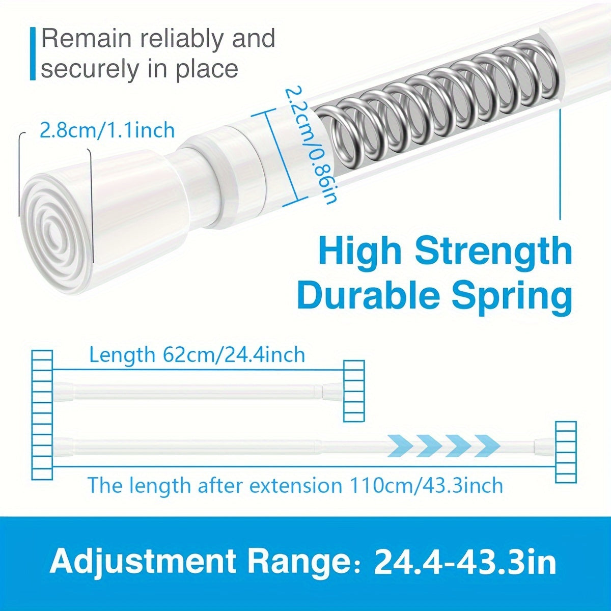 Телескопическая штанга для множества применений - занавески, душ, сушка одежды, двери, шкафы, шкафчики, вешалка для полотенец, аксессуары для ванной.