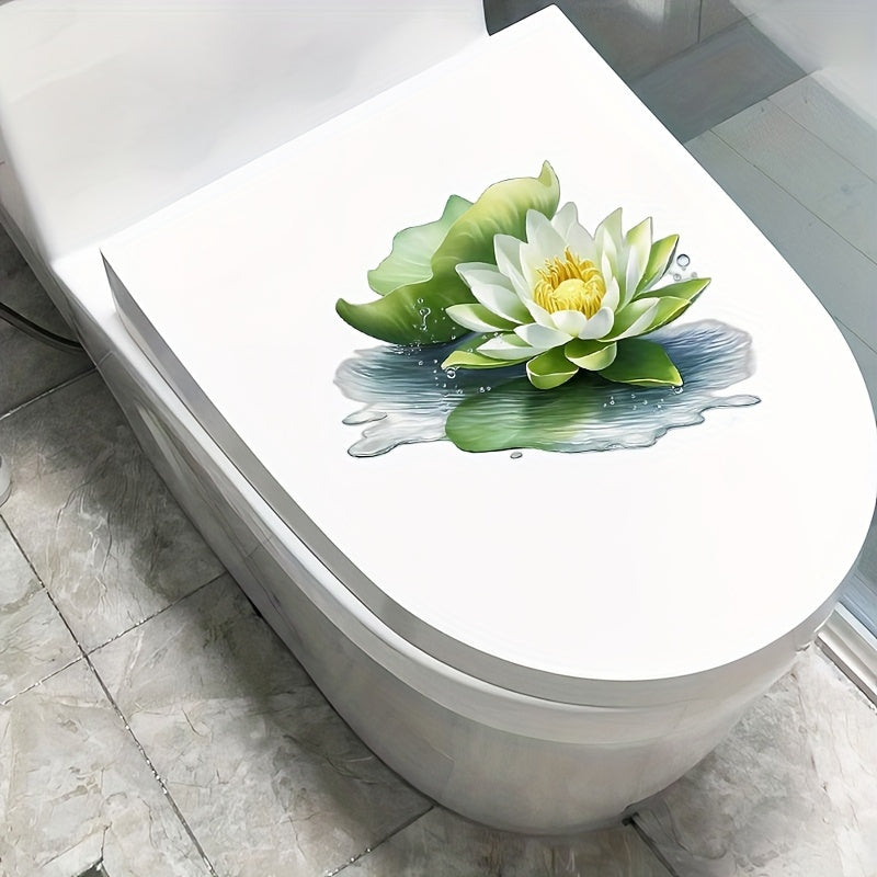 Elegant white lotus flower sticker - self-adhesive PVC decal for bathroom and home decor. Serene green and yellow floral design for walls, doors, fridges, and windows. Beautifies any room.