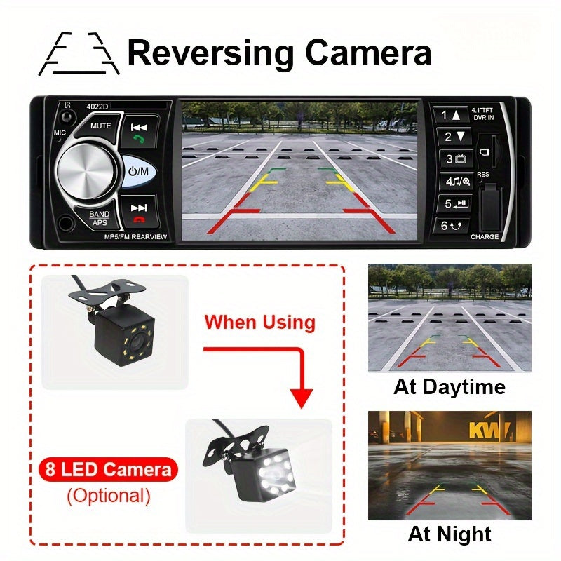 Portable car multimedia video player with car radio supporting 14 languages, USB/AUX/FM, remote control, and no battery.