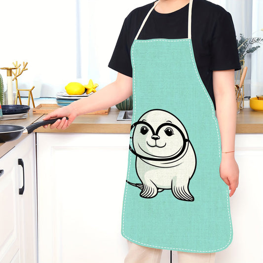 This linen kitchen apron features a fun animal cartoon print that is perfect for both men and women. Made from comfortable and breathable linen material, this apron is also waterproof, oil-resistant, and stain-resistant. The fabric is thick and easy to