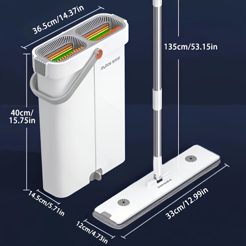 Introducing the Joybos 15.55in/39.5cm Mop and Bucket Set! This convenient set includes a No-Hand-Wash Flat Mop with 3 Washable Microfiber Cloths, perfect for both wet and dry use. Ideal for tiles, wood, marble, and more, this set is versatile and