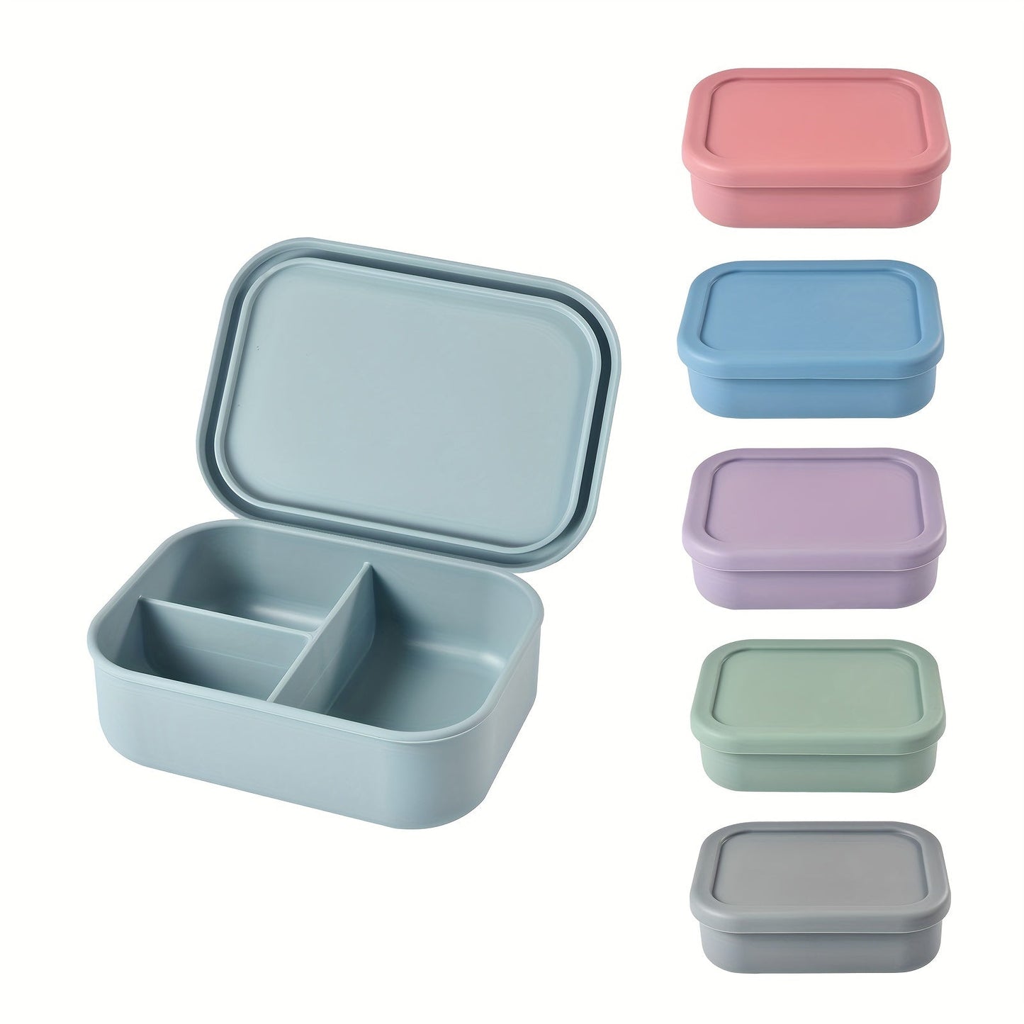 Silicone Lunch Box with Leak Proof Bento Box Design, 3 Compartments Food Container, Microwave Safe for School Students, Office Workers, and Travelers. Ideal Kitchen and Travel Accessories.