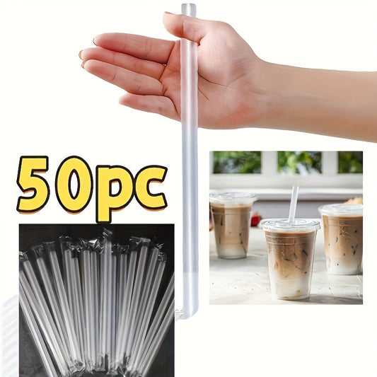 We offer a pack of 50 large transparent straws perfect for milk tea and versatile enough for parties, dinners, class parties, Christmas, and Halloween gatherings. These straws require no electricity and can also be used for holiday decorations without