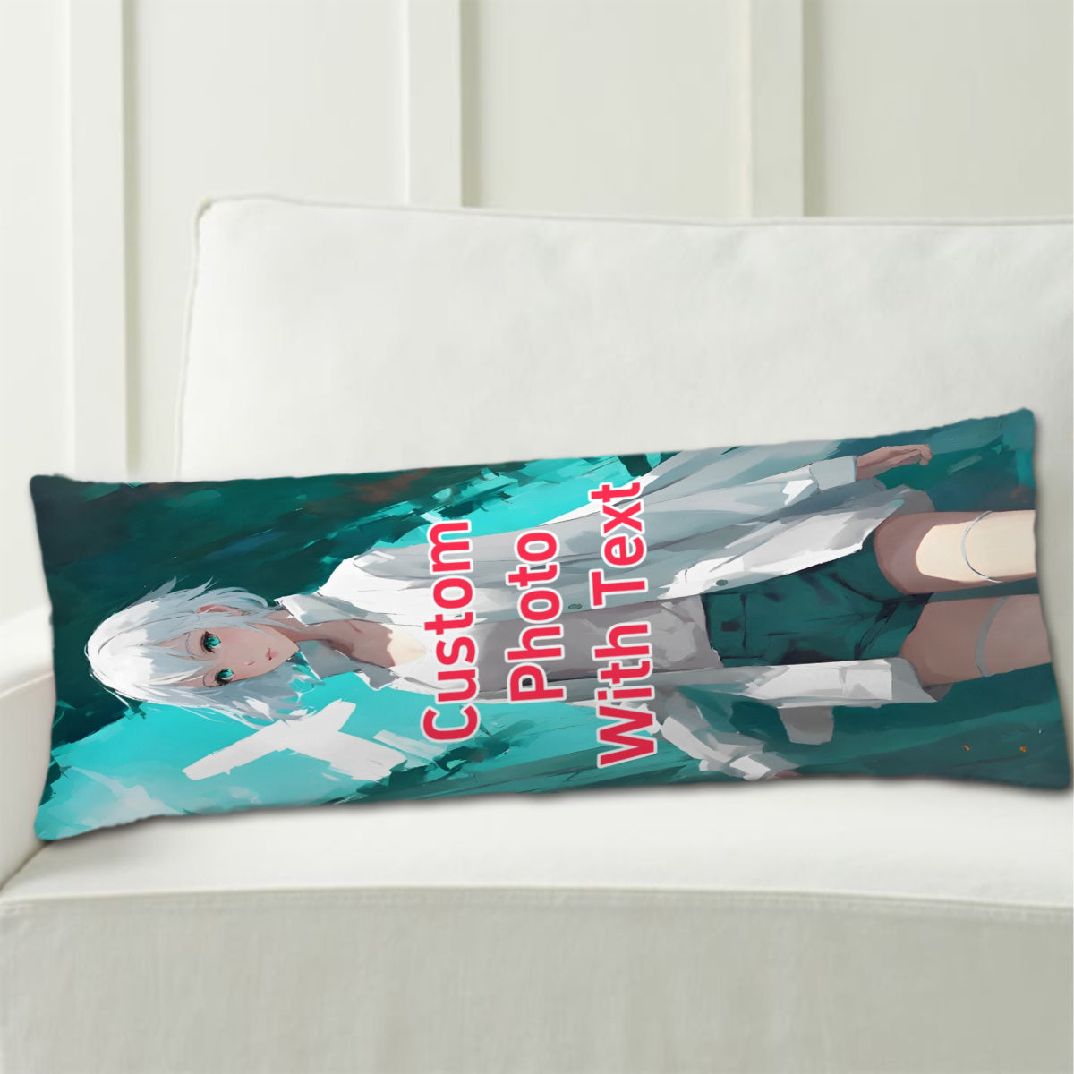 Get a Custom Anime Body Pillow Cover measuring 50.8x137.16 cm. This Personalized Photo Long Body Pillowcase features a Double-Sided Print and is made of Soft Plush material. Perfect for gifting on occasions like Halloween, Thanksgiving, Christmas, New