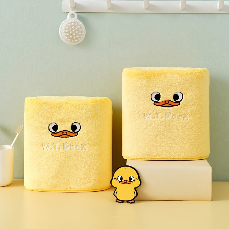 Yellow Duck Pattern Towel Set of 3: Soft, absorbent towels for bath and face, includes bath, hand, and square towels; ideal for bathroom use.