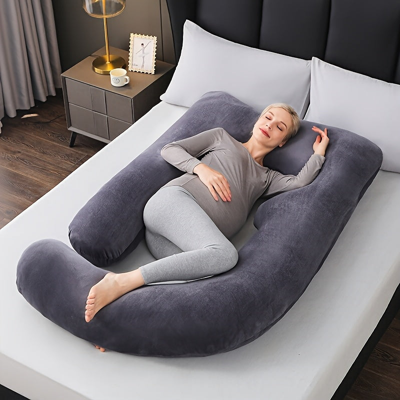 Get the ultimate comfort with our J-Shaped Pregnancy Pillow, made of soft polyester and designed for full body support. It comes with a removable cover and is perfect for expecting mothers to get a good night's sleep. Makes a great gift for Christmas