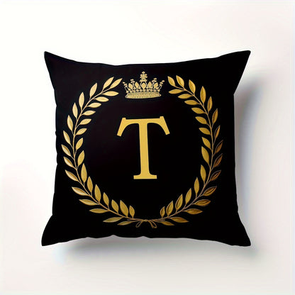 Stylish English letter print pillow cover made of soft peach skin velvet. Features zip closure and machine washable. Measures 45.72x45.72 cm, ideal for home and office decor.