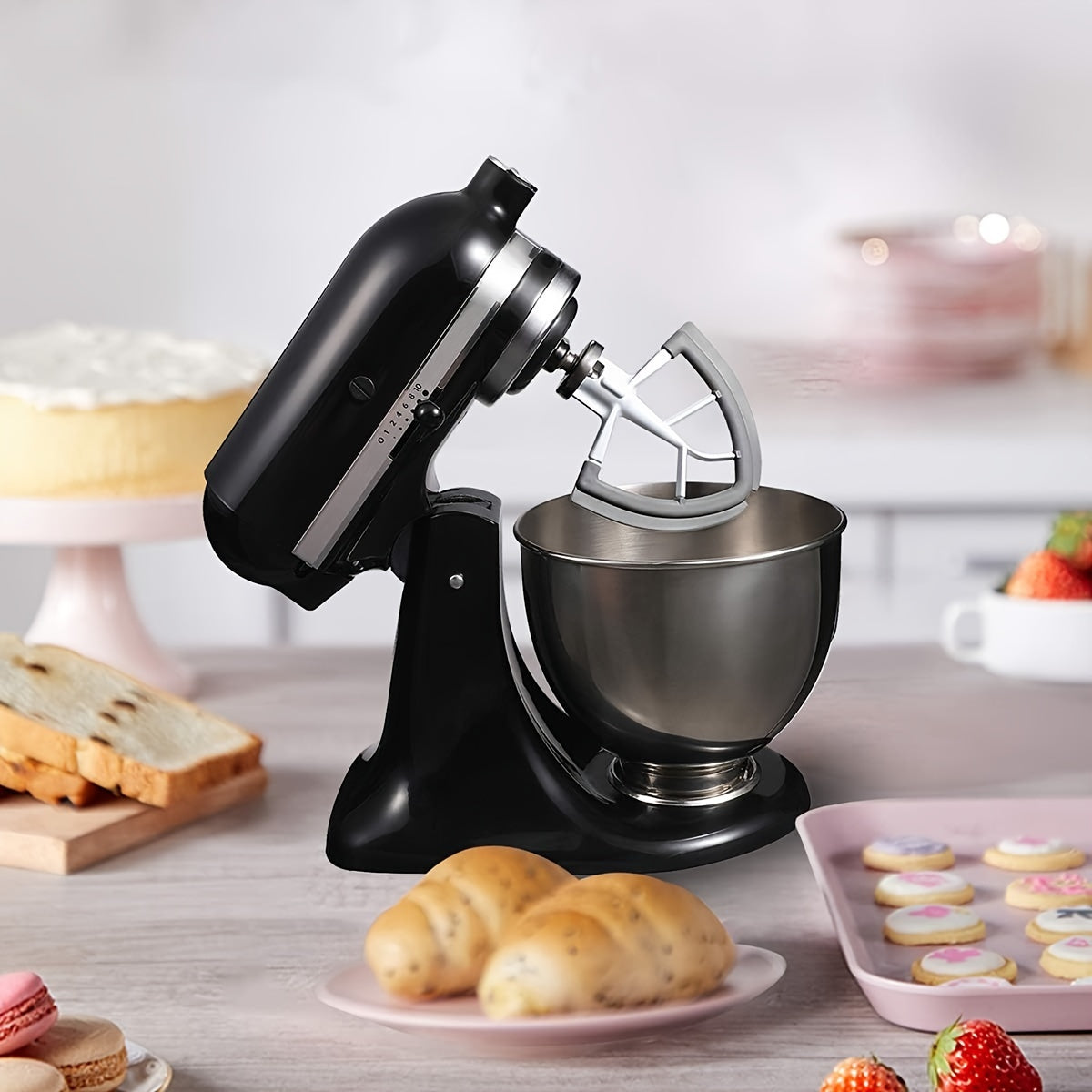 Гибкий венчик для стационарного миксера KitchenAid с наклоном, совместимый с чашами объемом 4,5-5 кварт, плоский венчик с силиконовыми краями и скребком для чаши