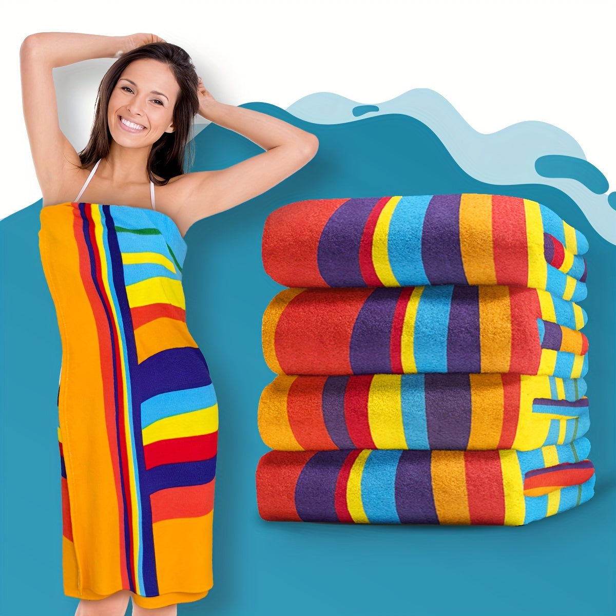 XL Striped Beach Towel - Soft Microfiber, Quick-Dry, Sand-Free - Ideal for Travel, Yoga, Camping, Swimming - Machine Washable