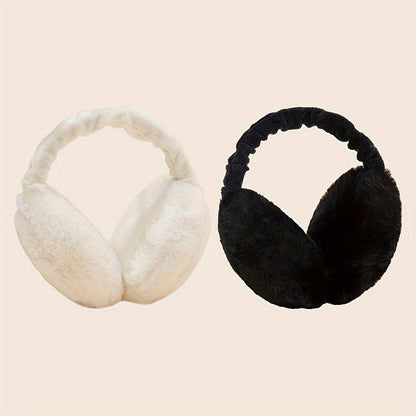 Set of 2 Women's Foldable Earmuffs in Solid Colors, Stylish and Portable Plush Warmth