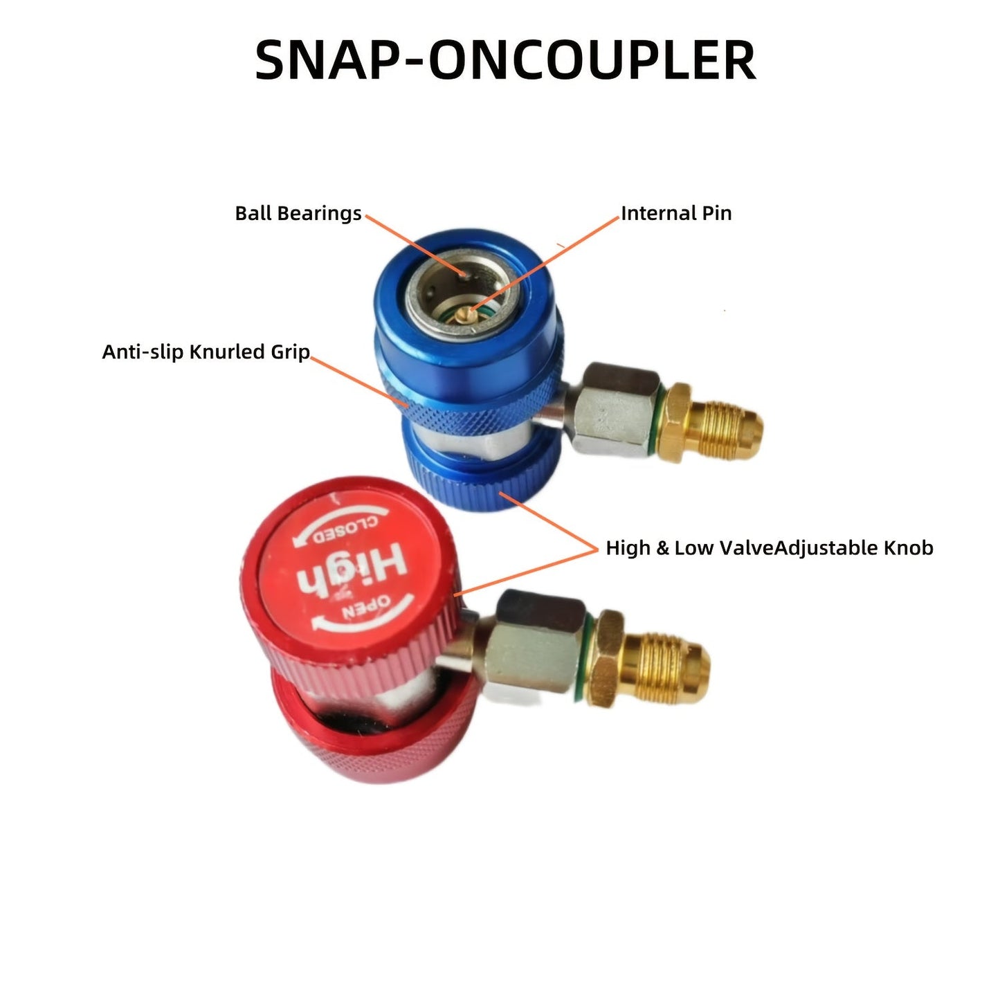 This 2-piece set includes an R134a Adjustable Quick Connect Coupler, featuring High & Low Pressure Connectors designed for HVAC Systems. The Quick Linkers allow for easy Evacuation, Charging & Maintenance without the need for electricity.