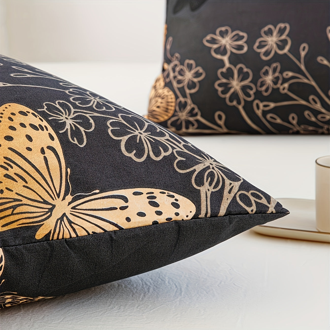 Set of 2 Golden Butterfly Print Polyester Pillowcases with Soft Comfort for Bed Decor. Available in Multiple Sizes, Machine Washable with Brushed Finish and Active Print Design. Made with Polyester Cover and 90g Fabric.