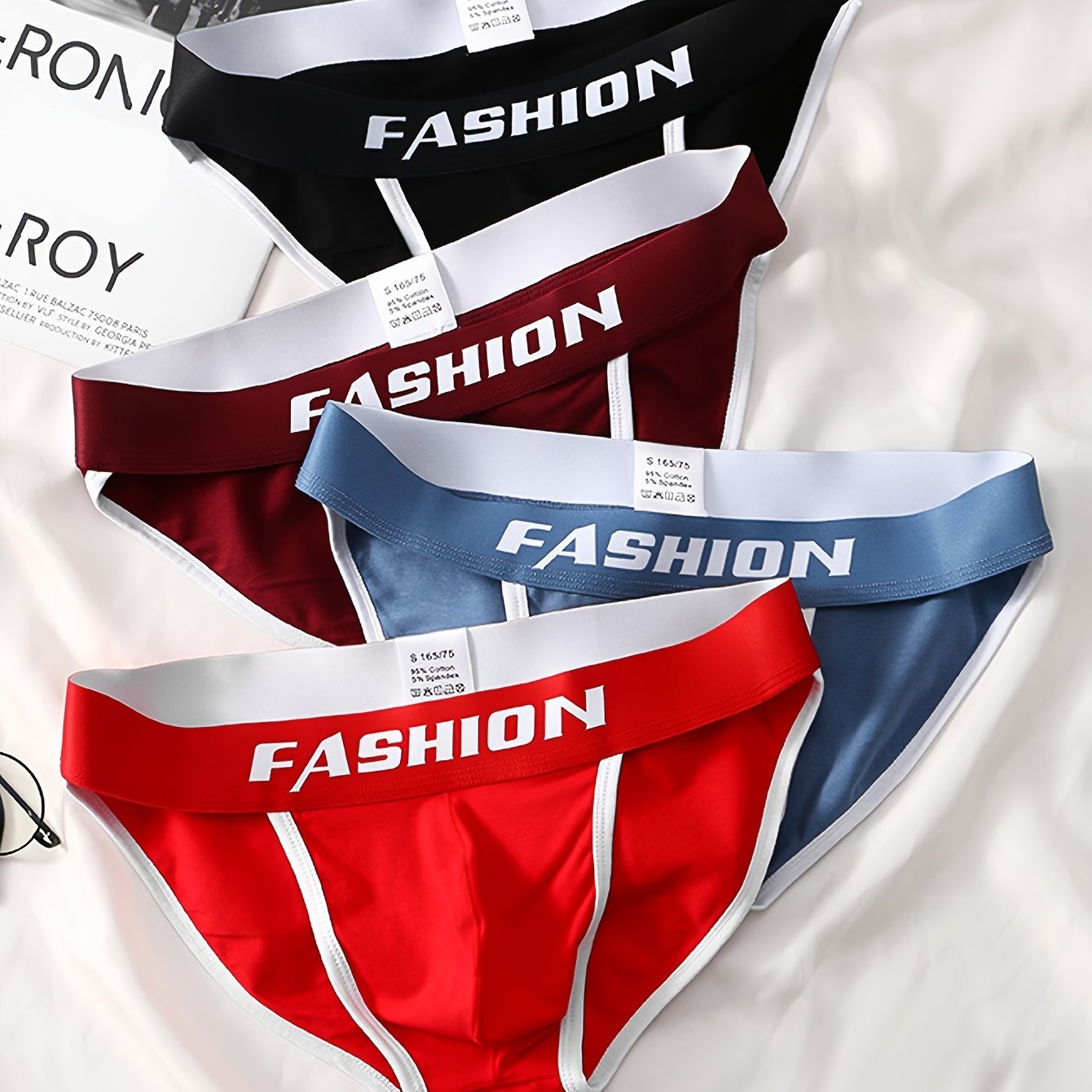 4 Men's Cotton Briefs with U Convex design, breathable and comfortable