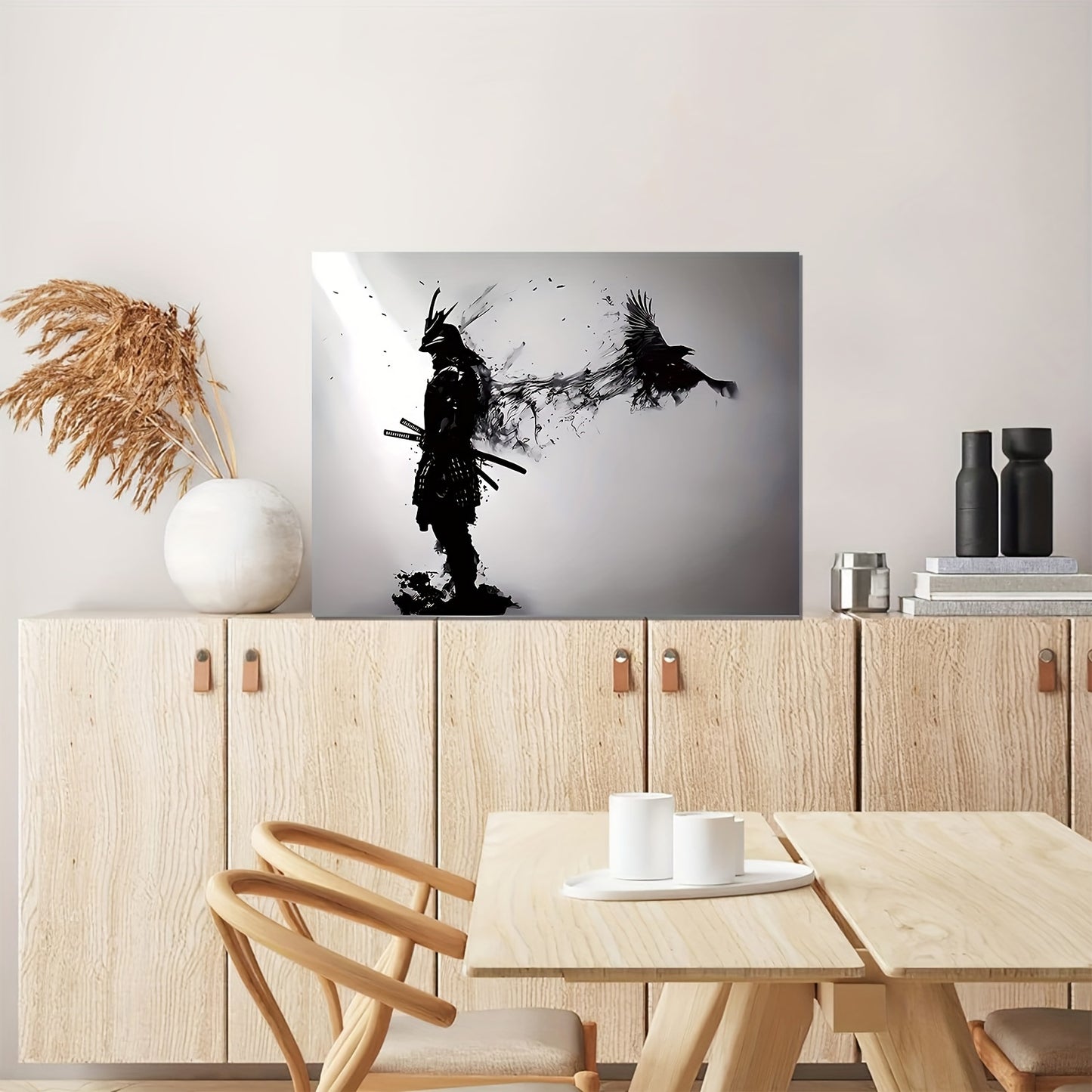 Black & White Samurai Canvas Art Print - Frameless Decor for Living Room, Bedroom, Anime Room