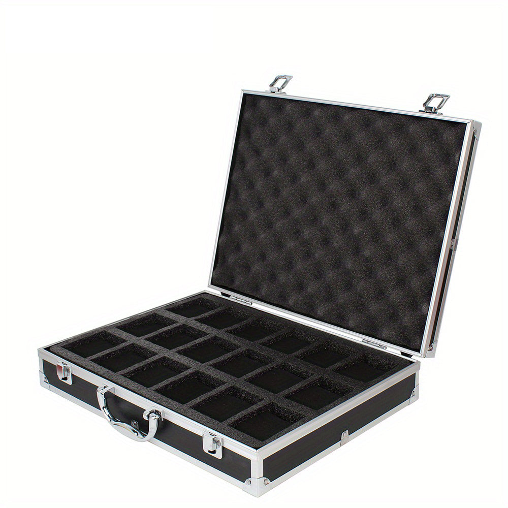 One piece of an aluminum alloy watch storage box with 18 slots, designed for men watch collectors. This portable clock display box can also be used as a gift box.