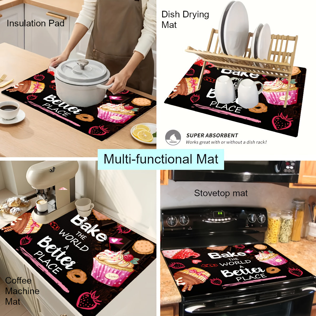 This multifunctional countertop protector is a durable sink draining mat made of non-slip diatom mud rubber, perfect for an electric stove or coffee machine. Measuring 28.5x20.5 inches (72.5x52cm), it is ideal for use in both home and restaurant