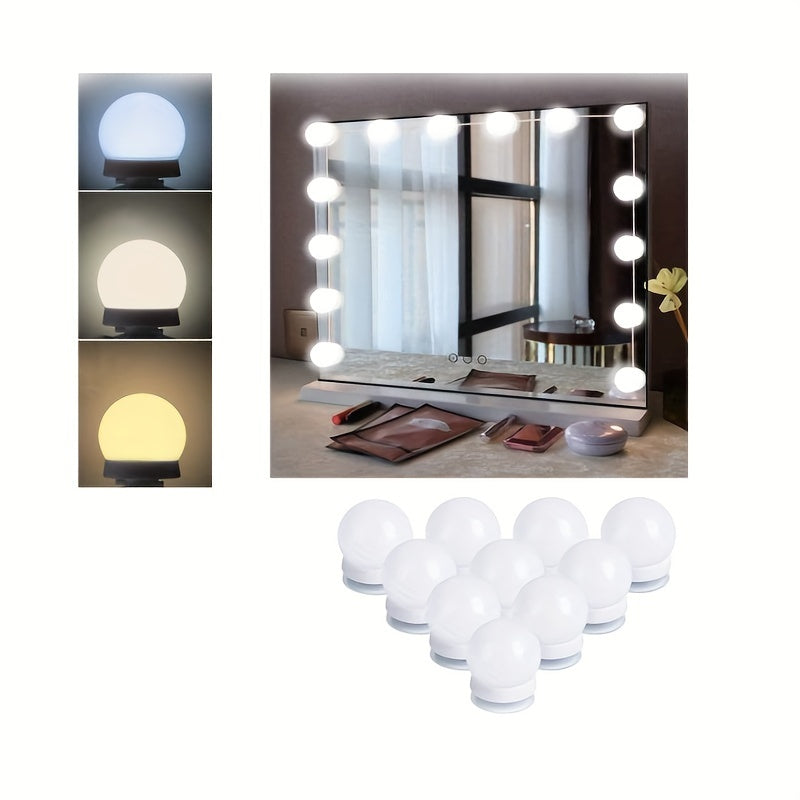 Brighten your beauty routine with 10 LED makeup mirror bulbs with USB wall lamp and dimmable rotating storage wire.