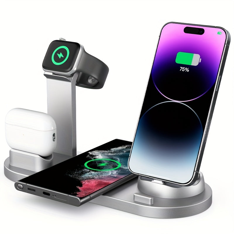 15W wireless charger for iPhone and Samsung devices, AirPods, and iWatch.