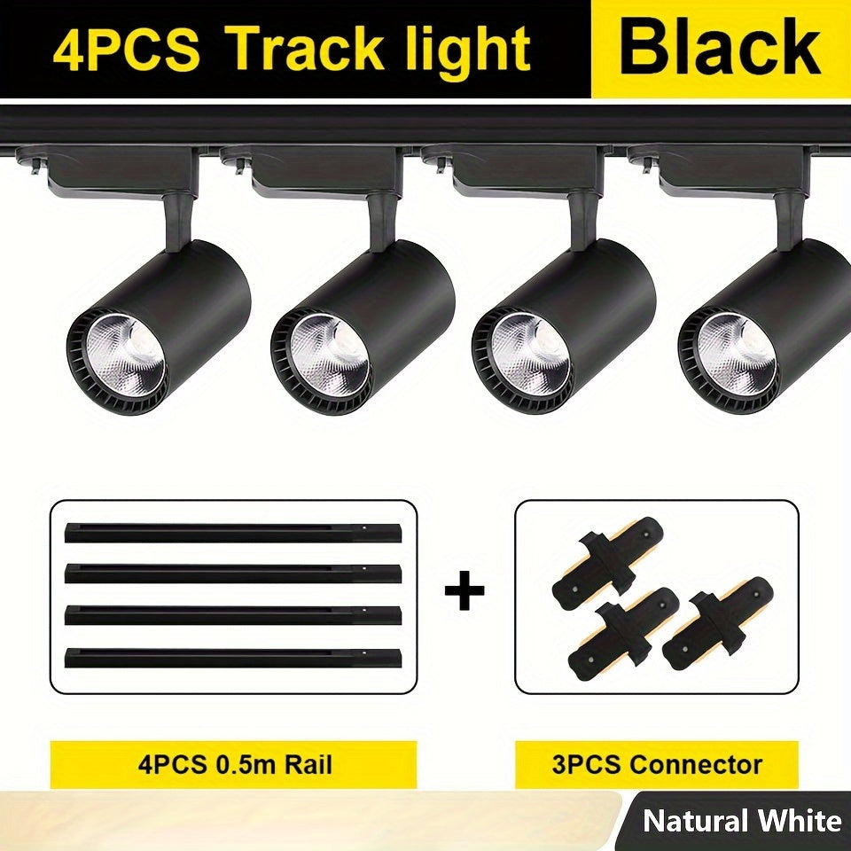 4-piece set of LED track lights in 12W, 20W, 30W, and 40W for store and home use.