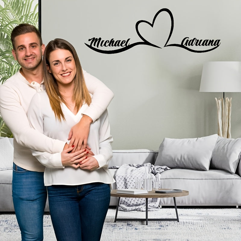 Customize your space with a personalized iron metal sign featuring the names of the couple and a heart design. Perfect for adding a romantic touch to your bedroom or as a wedding or newlywed gift. This love-inspired home decor piece is sure to bring joy