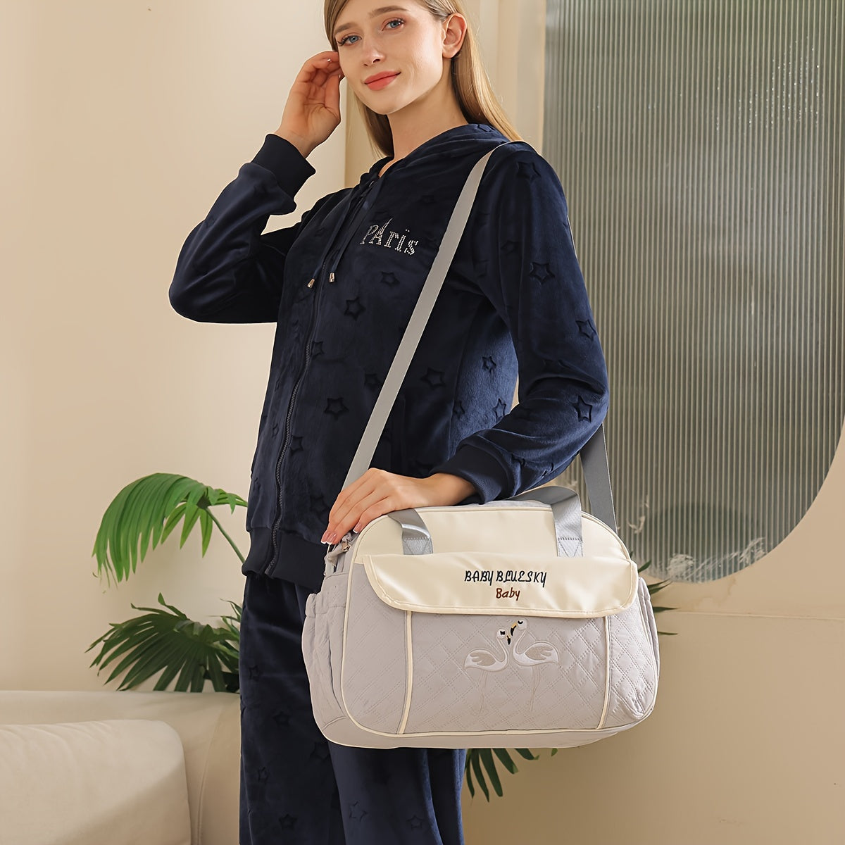 Embroidered Large Capacity Crossbody Mommy Bag with Zipper - Stylish, Multi-functional Shoulder Bag