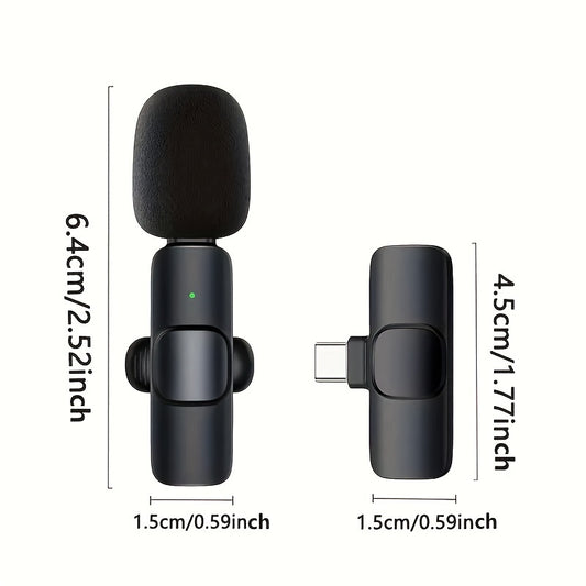 Type-C wireless collar clip microphone with plug and play feature, 2.4G ultra-low latency, built-in noise reduction chip, 8 hours of working time. Ideal for video recording, interviews