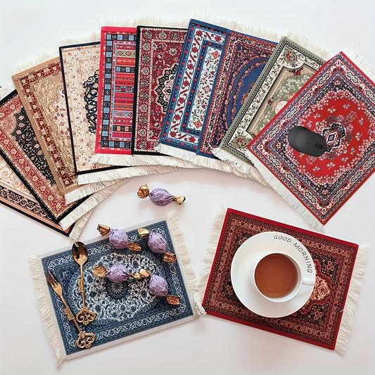 1pc Persian mini braided mouse pad with retro style pattern, ideal for home or office decor.