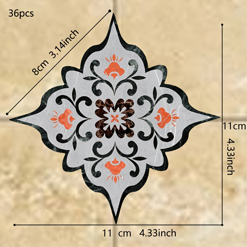 Набор из 36 наклеек на плитку в стиле бохо — самоклеящиеся, водостойкие наклейки для полов в гостиной, кухне и ванной комнате — квадратные, размером 11,0 см, легко наносятся для украшения дома.