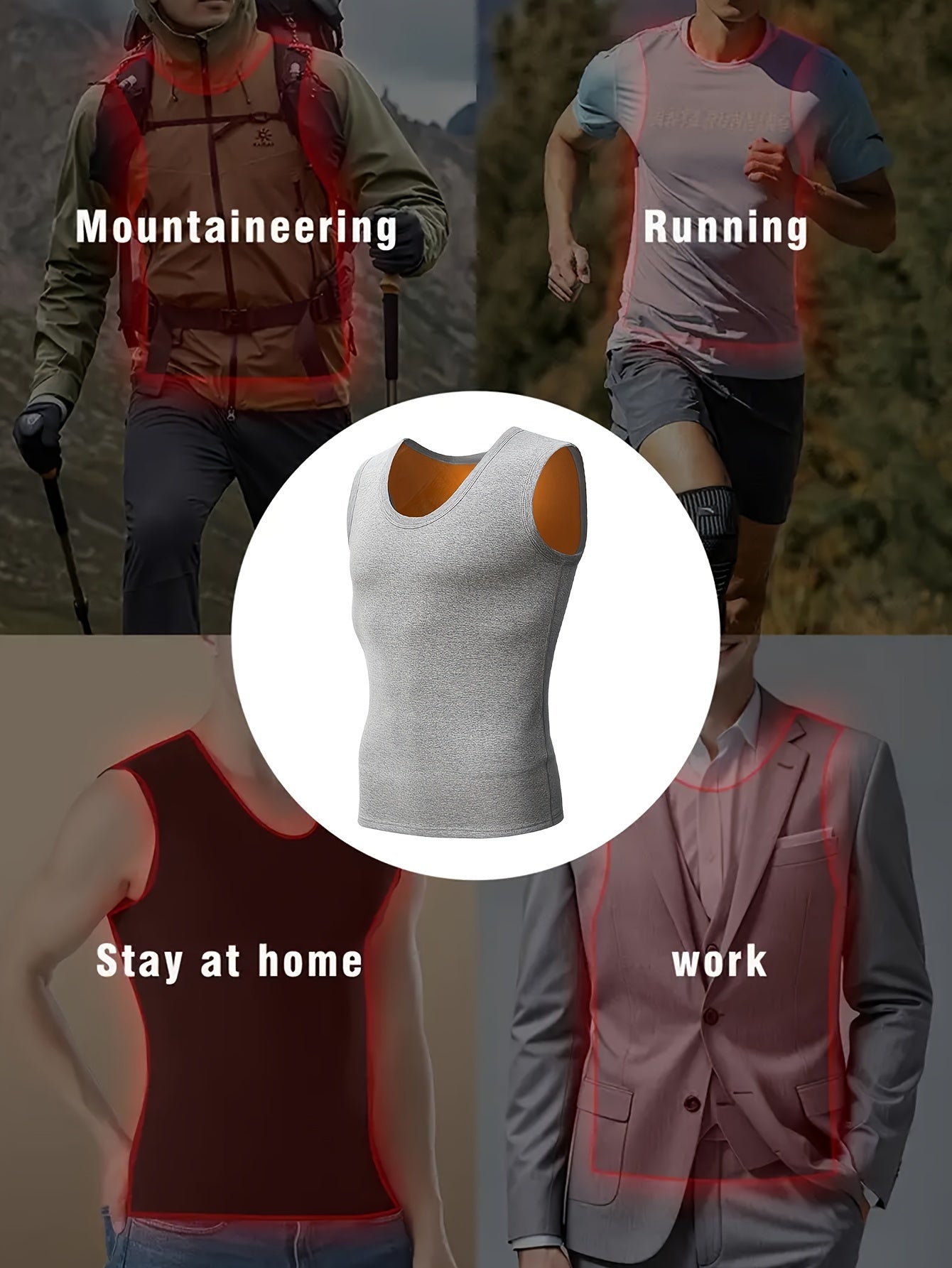 Men's windproof, slim fit thermal tank top for outdoor activities in fall/winter.