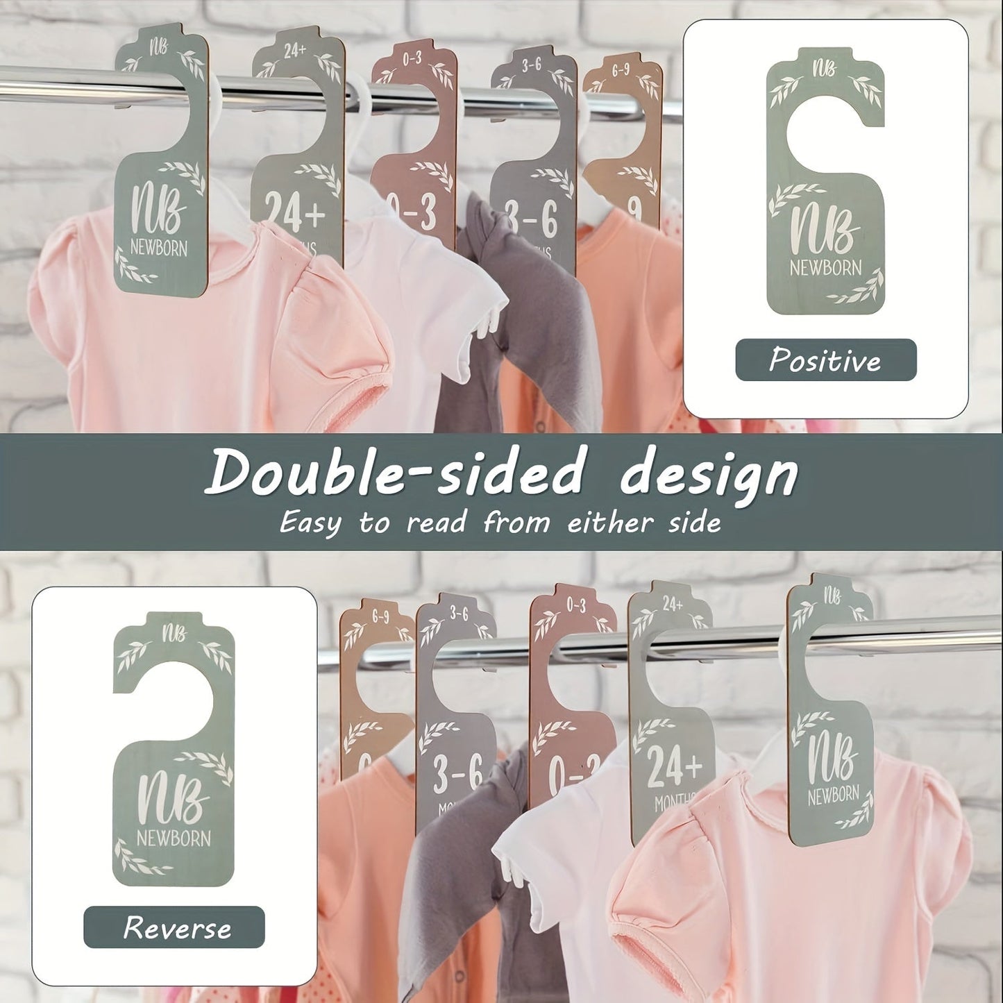 Set of 8 Wooden Baby Clothes Dividers for Organizing Baby's Closet - Double-Sided Hanger Organizer Spanning from Newborn to 24 Months for a Beautiful Nursery Decor