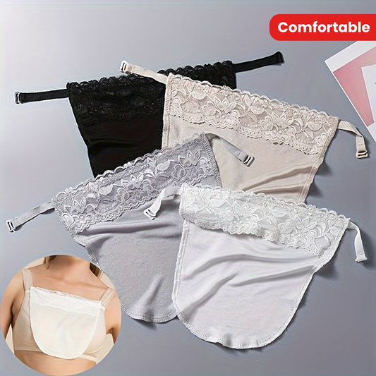 Bundle of 4 Lace Bra Covers for Women, Adorable Detachable Chest Protectors, Stylish Clothing Accessories in Various Colors