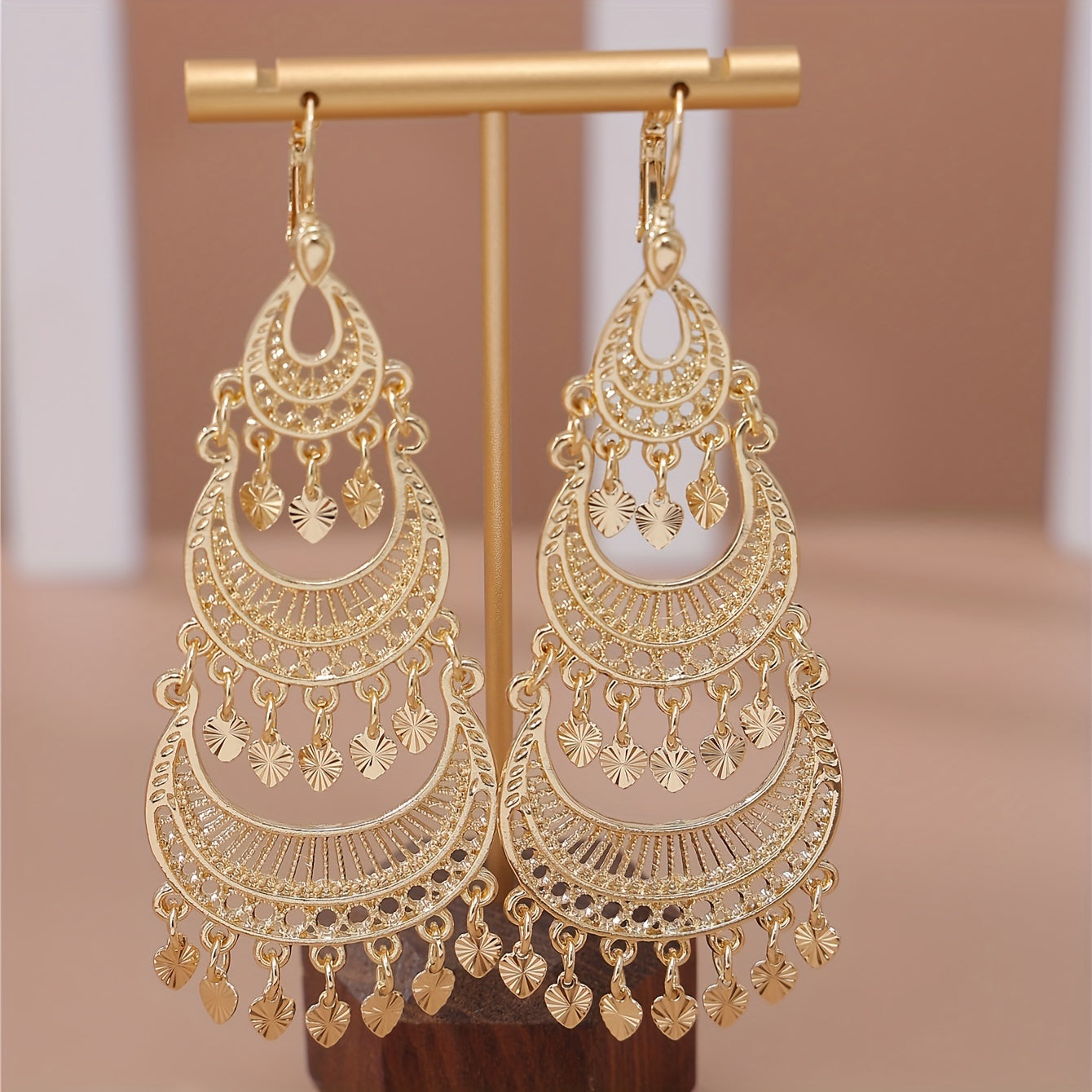 Arabia Fashion Dangle Earrings with 22k Gold Plated Hollow Moon and Tassel Design - Perfect for Daily Outfits, Party Accessories, and Wedding Decor