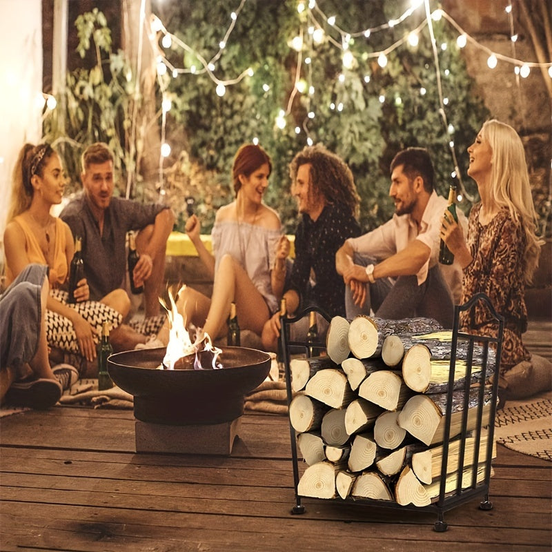 Black Stackable Log Organizer, Collapsible Metal Firewood Rack for Outdoor Burning Wood Storage, Convenient Fireplace Accessory that is Easy to Use and Store