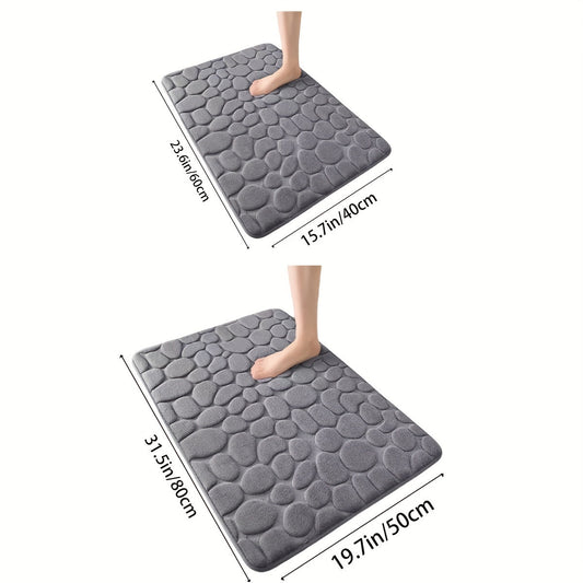 Cobblestone Embossed Bathroom Bath Mat - The Perfect Addition to Your Shower Room! This machine washable bath rug is designed for rapid water absorption, with a non-slip backing for added safety. Keep your bathroom floors dry and comfortable with this