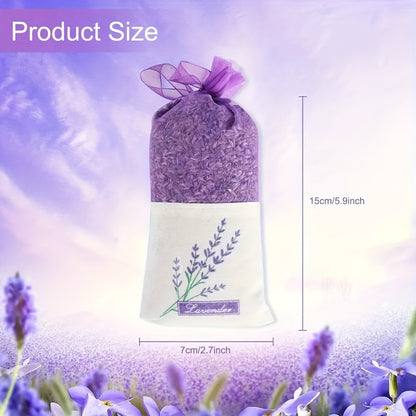 5-Pack lavender scented yarn bags with wooden sachets for car, drawer, and wardrobe; non-electric fresh perfume home fragrance bags in purple color.