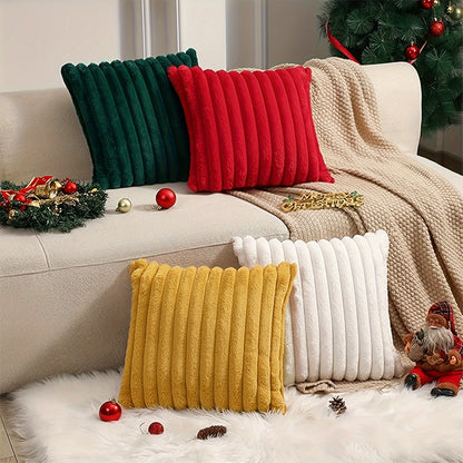 Faux fur throw pillow cover with zipper closure, ideal for winter and Christmas decor. Hand wash only. Made of polyester.