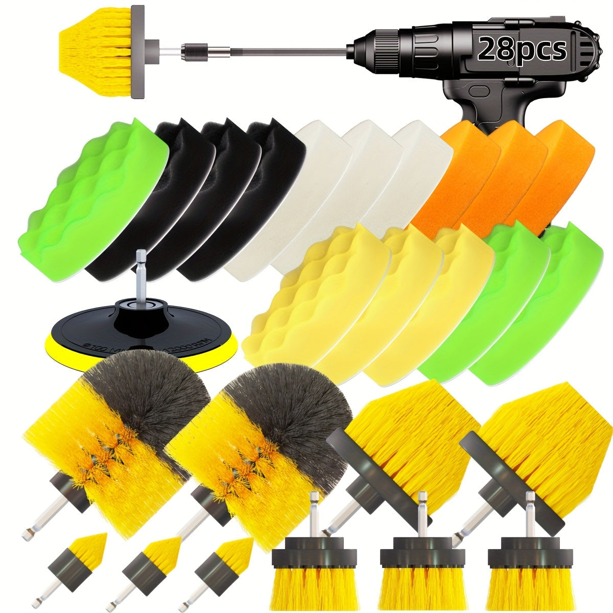 28 Piece Drill Brush Attachment Set, Durable Plastic Scrubber Kit for Cleaning Bathroom, Toilet, Kitchen, Car, and Floors - Handy Power Tool Attachments for Versatile Cleaning, No Power Required.