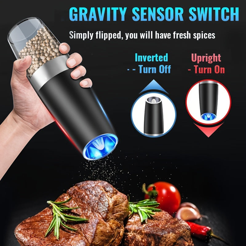 The Electric Salt and Pepper Grinder Set is a versatile kitchen tool that can grind either salt or pepper with adjustable coarseness. It is battery operated and features an LED light for easy use in low light settings. With its one-hand automatic