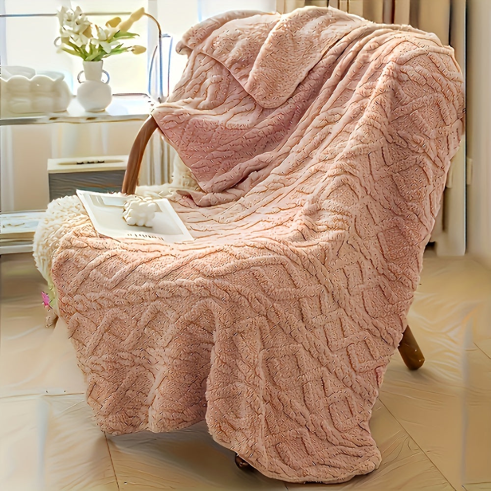 Soft and warm plush air conditioning blanket for July, made of hypoallergenic polyester knit fabric. This blanket is machine washable and can be used as a multipurpose all-season throw for the bed, couch, or travel. It has a weight of 300-350gsm.