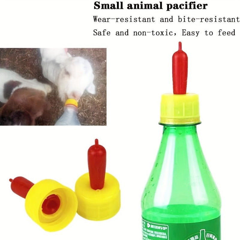 Durable plastic animal feeding nipples provide soft rubber milk pacifiers for sheep, goat, lamb, and puppy. No electricity required for easy indoor home garden pet feeding. Pack of 10.