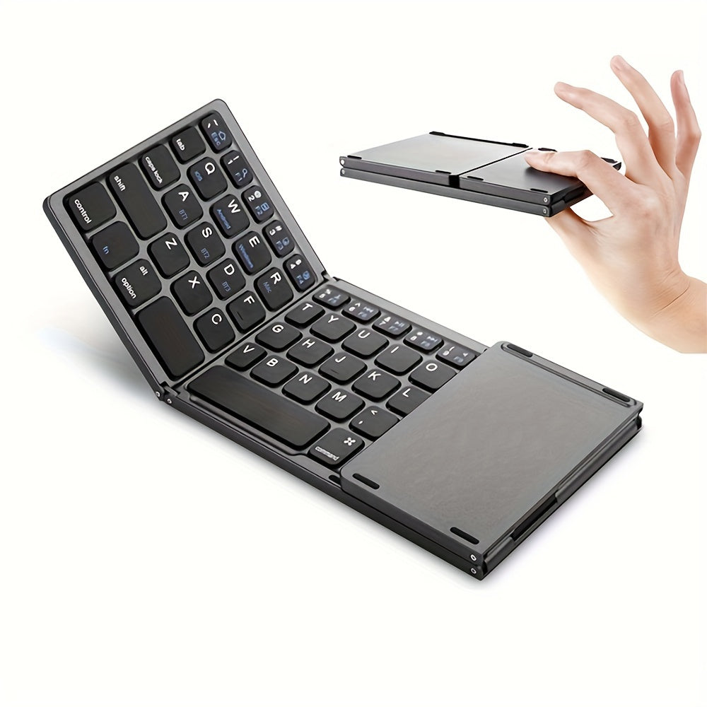 ZYY Portable Wireless Three-Fold Keyboard with Touchpad, Ultra-Thin Design, Rechargeable Lithium Polymer Battery 140mAh, USB Charging, Compatible with Android, iOS, Windows, Mac, with